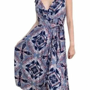 ROXY STRAPPY racerback ruffles  MIDI WRAP DRESS BLUE  dress size Small